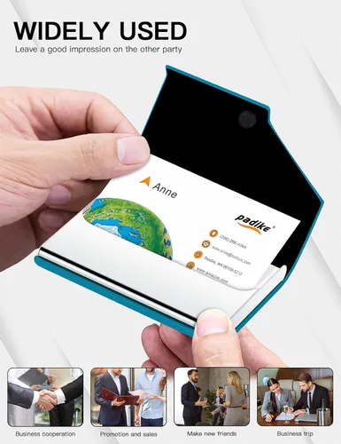 Miniatura 5 de Padike Tarjetero, Estuche Tarjetero de Cuero Mejorado de Bolsillo para Hombres o Mujeres, Soporte Delgado de Metal para Tarjetas de Nombre con Y-TQ