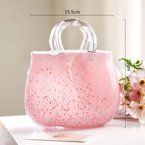 Miniatura 5 de Bolsa de mano, jarrón de cristal, pecera, sala de estar, arreglo floral, cesta de adorno decorativo soplado a mano, florero transparente, jarrones