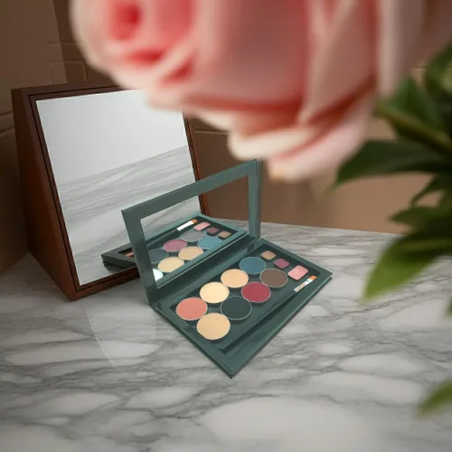 Miniatura 2 de Paleta de maquillaje vacía grande con espejo y 20 calcomanías de metal para personalizar sombras de ojos, resaltadores y rubores