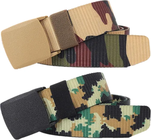 Miniatura 15 de Cinturones para hombre, cinturón táctico militar de nailon camuflaje con hebilla de plástico ajustable, paquete de 2 Camuflaje de la selva