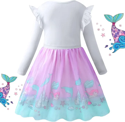 Miniatura 2 de VASCHY Dress for Girls,Cute Girls Long Sleeve Princess Party Outfit Clothes,ToddlerLittleBig Kid Girls Clothing 2-10T