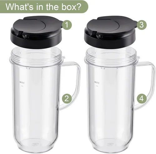Miniatura 4 de Equust 4 tazas altas de 22 onzas con tapas abatibles para llevar, piezas de repuesto compatibles con vasos mezcladores Magic Bullet de 250 W MB1001