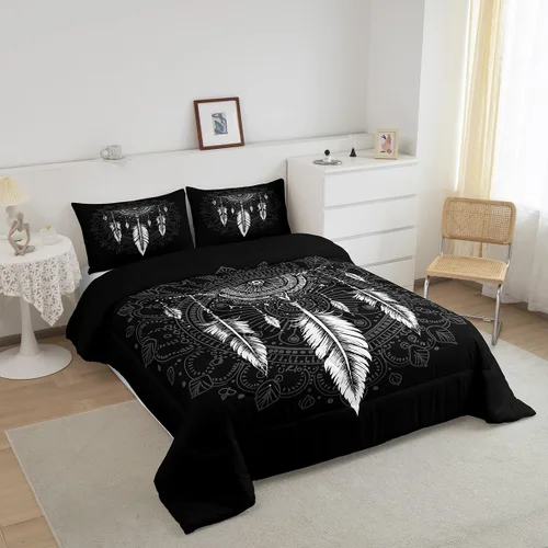 Miniatura 3 de Erosebridal - Juego de edredón atrapasueños tamaño Queen, juego de ropa de cama boho con plumas, juego de colcha mandala para niños, niñas y Ww2707