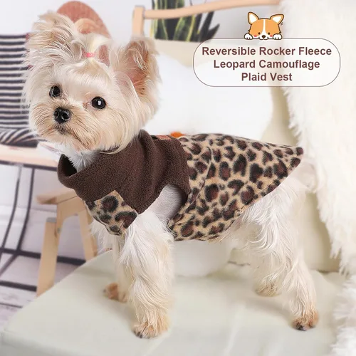 Miniatura 2 de Suéteres para perros pequeños, niño y niña, chaleco de vellón de leopardo chihuahua, suéter elástico para cachorros, ropa para mascotas, suéter