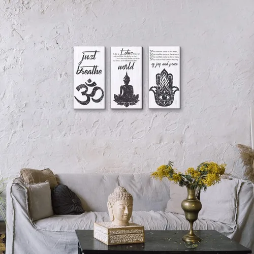 Miniatura 6 de Blulu 3 piezas de arte de pared de Buda, citas espirituales de Buda, decoración de pared de meditación, decoración de madera zen, decoración