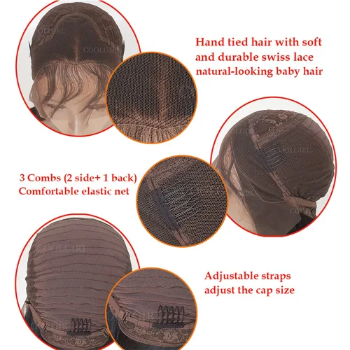 Miniatura 4 de Missyvan Pelucas de encaje frontal de cabello largo y lacio, color marrón natural, sin pegamento, castaño y rubio, pelucas sintéticas con encaje