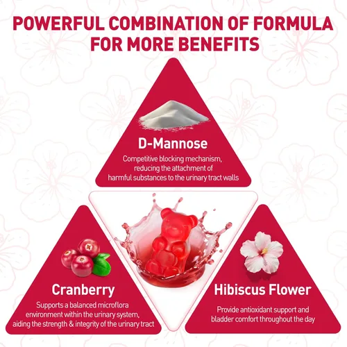 Miniatura 3 de D Manosa con gomitas de arándano, suplementos de D-manosa de 1500 mg para mujeres, con hibisco para la salud del tracto urinario, vejiga, soporte
