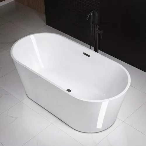 Miniatura 3 de WOODBRIDGE Bañera de acrílico independiente de 67 pulgadas, bañera de remojo contemporánea, acrílico blanco (desagüe/desbordamiento negro mate), B/M