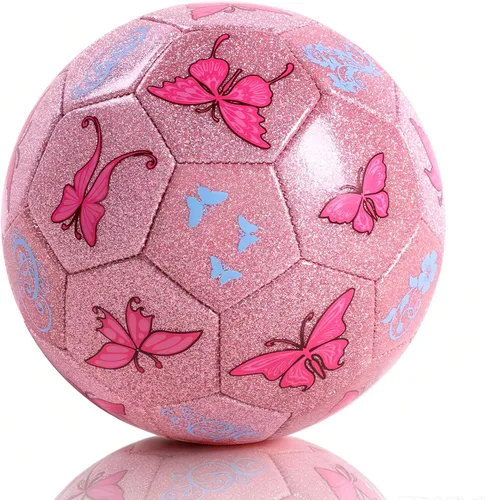 Miniatura 7 de Balón de fútbol para niños, tamaño 3 para niños pequeños de 2 a 5 y 8 años, diseño de dibujos animados con purpurina con bomba desinflada
