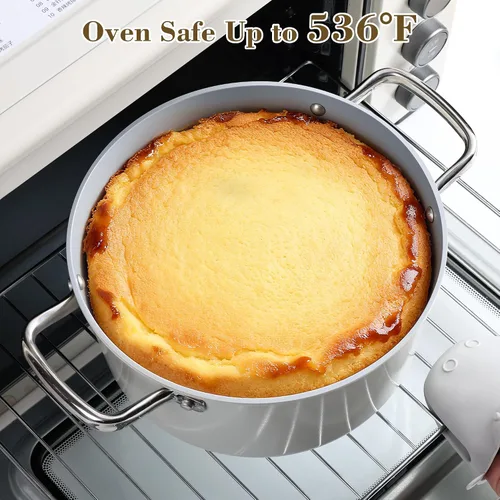 Miniatura 7 de Olla de stock de cerámica de 5 cuartos antiadherente con tapa, olla para sopa, olla de pasta antiadherente fácil de limpiar, sin PFOA, PFAS, PTFE
