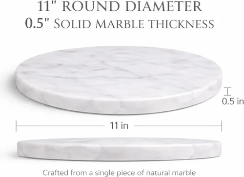 Miniatura 2 de Bandeja de queso de mármol redonda multiusos Tabla de cortar. Blanca grande sólida con pies antideslizantes para estabilidad y protección contra