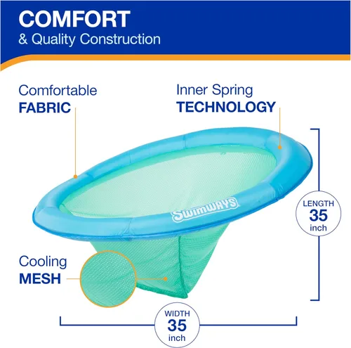 Miniatura 3 de SwimWays Spring Float Premium Papasan Pool Lounger, Inflatable Pool Floats Adult with Fast Inflation for Ages 15 & Up Papasan Sky Blue