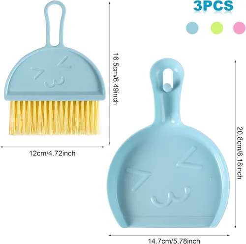 Miniatura 7 de Juego de 3 piezas de mini escoba y recogedor para el hogar, automóvil, cocina, mesa, niños, cerdas de plástico duraderas, de mano, colgables, 3