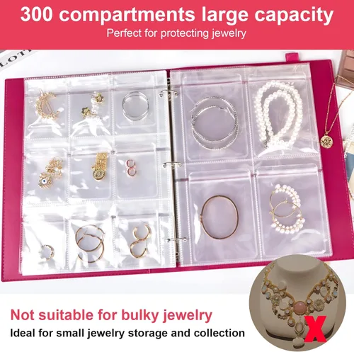 Miniatura 4 de Libro Grande Transparente de Almacenamiento de Joyería con 300 Bolsillos y 150 Fundas para Joyería, Organizador de Joyería de Viaje