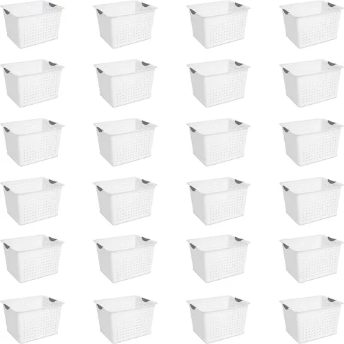 Sterilite Paquete de 24 cestas ultra de plástico, contenedores de plástico abiertos, para encimera, armario y organizador de armario, color blanco,