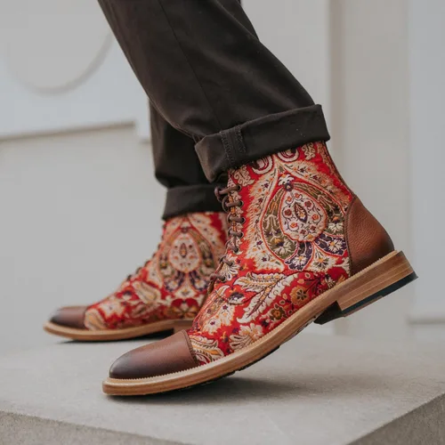 Miniatura 6 de TAFT Jack Boot - Botas de vestir hechas a mano de cuero y lana para hombre, paisley marrón topo