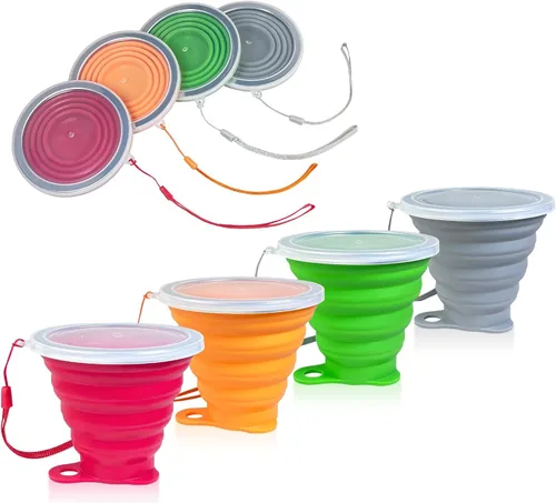 Miniatura 7 de Vasos plegables para viajes – Taza plegable de silicona portátil con tapa, taza plegable reutilizable para camping, senderismo y uso diario
