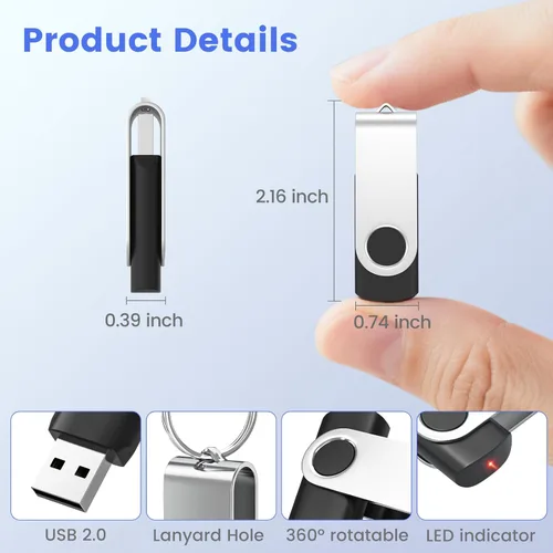 Miniatura 5 de ABLAZE Unidad flash de 128 MB, paquete de 10 unidades de memoria USB 2.0 con cordones, unidades de pulgar giratorias, disco Pendrive U a granel