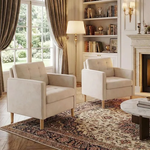 Miniatura 8 de STHOUYN Silla decorativa para sala de estar con patas de madera maciza, silla de lectura moderna de mediados de siglo para dormitorio, sillón cómodo
