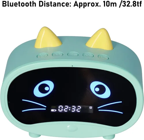 Miniatura 6 de Altavoz Bluetooth, radio despertador pequeña para dormitorios, alarma doble, pantalla LED, bonito diseño de oreja de gato compatible con memoria