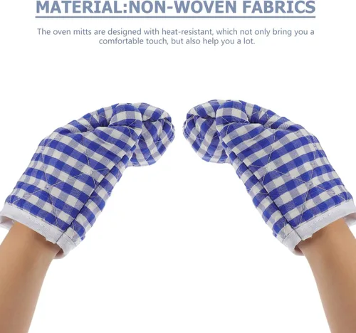 Miniatura 6 de 2 guantes de horno para cocina de juego, guantes de horno de microondas, guantes de cocina para hornear, a cuadros rojos para una parte trasera Azul
