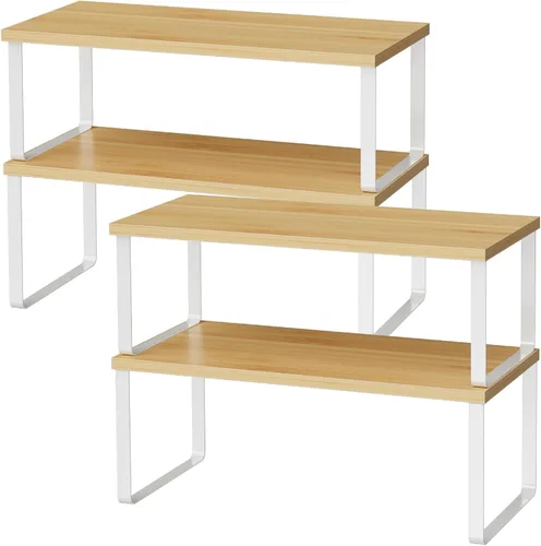 Miniatura 12 de OGEMXU Organizador de estantes de gabinete, estante de encimera de cocina grande de 15.7 pulgadas, juego de 2 organizadores de despensa de cocina