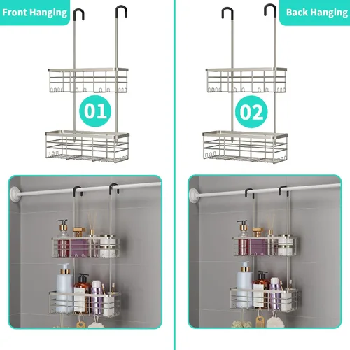 Miniatura 4 de HapiRm Organizador de ducha colgante - Organizador de ducha sin perforaciones con ganchos, estantes de baño de acero inoxidable 304 a prueba