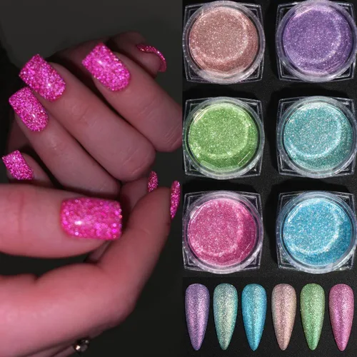 Miniatura 3 de 6 unidades Aurora Rainbow Candy en polvo para uñas, diamantes arena en polvo iridiscente brillante efecto de azúcar, purpurina, lentejuelas