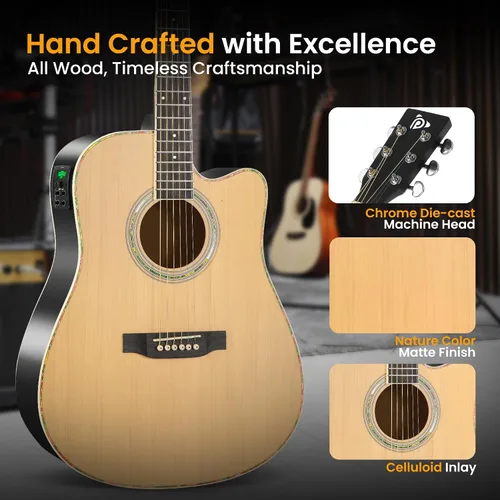 Miniatura 4 de Pyle Cutaway - Kit de guitarra eléctrica acústica y amplificador, cuerpo de madera de abeto de tamaño completo 4/4 con amplificador de 10 W, bolsa