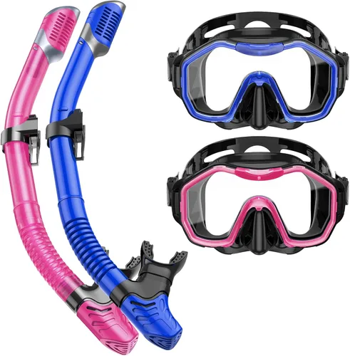 Equipo de esnórquel para adultos y niños, juego de esnórquel seco con vista panorámica de 180°, máscara de buceo con visión panorámica de 180°,