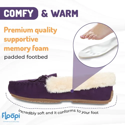 Miniatura 34 de Floopi Pantuflas para mujer, forro de piel sintética suave con espuma viscoelástica acogedora, pantuflas de casa para mujer con suela antideslizante