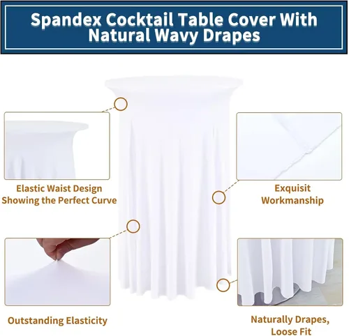 Miniatura 3 de 6 Paquetes de Faldas Redondas para Mesa de Cóctel de 32" x 43" Elastano Extensible Mantel de Cóctel con Cortinas Onduladas, Fundas de Mesa Alta