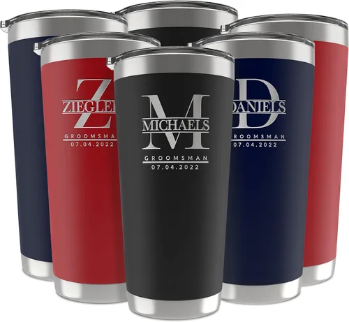 Miniatura 21 de Regalos de padrinos de boda, vaso personalizado con inicial grabada, nombre y título, 20 onzas, 3 colores, vaso de acero inoxidable de doble pared