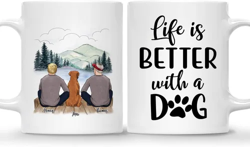 Miniatura 21 de Taza Personalizada de Gossby para Perros - La vida es mejor con perros (2 hombres - 2 perros) - Taza de perro personalizable para papás de perros