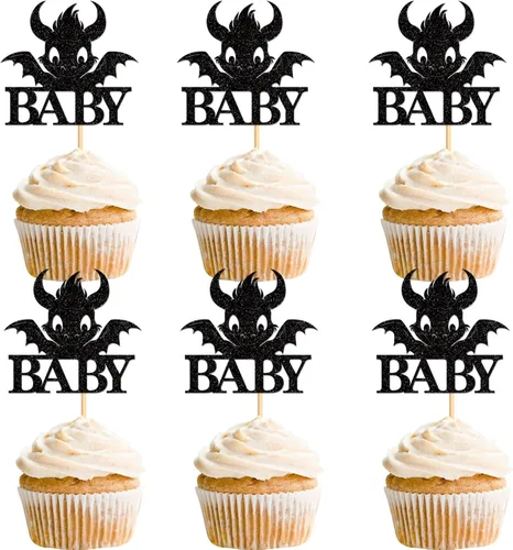 Miniatura 25 de Ercadio Paquete de 32 adornos para cupcakes de dinosaurios de dibujos animados, lindos dinosaurios para bebé, temática de dinosaurio, baby shower