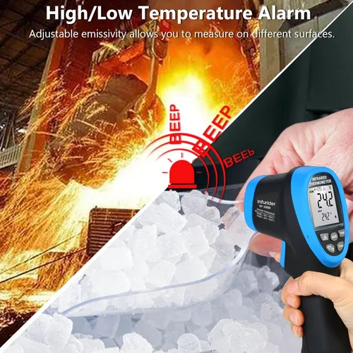 Miniatura 6 de Pirómetro HOLDPEAK D: S=50:1, termómetro infrarrojo de alta temperatura -58℉~3272℉(-58.0 °F~3,272.0 °F), pistola termómetro láser industrial sin