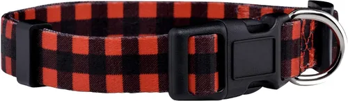 Native Pup Collar de perro a cuadros, leñador rojo, tartán, azul, rosa, ajustable para perros grandes y pequeños (rojo, pequeño)