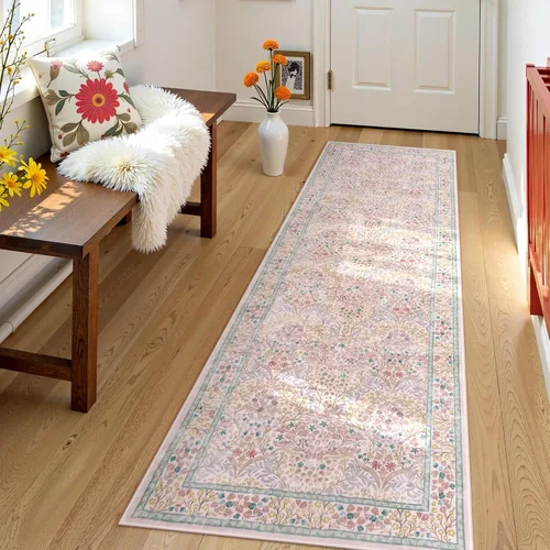 Miniatura 37 de Lahome Tapete floral lavable, suave, para entrada y cocina, 2 x 3 pies, antideslizante, bohemio, ultradelgado, fácil de limpiar, para interior, Azul