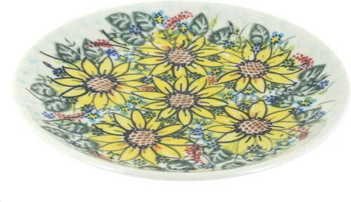 Miniatura 25 de Platos de postre amarillos Alyssa de cerámica polaca de Blue Rose - Diámetro de 7.5" - Hermoso plato para pastel, aperitivos o bocadillos