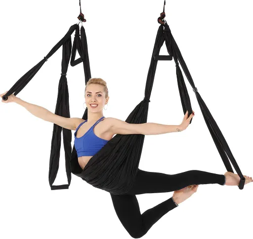 Miniatura 2 de Kit de hamaca de yoga para trapecio aéreo, ultra fuerte, antigravedad para yoga, volador, juego de herramientas de columpio de inversión Negro