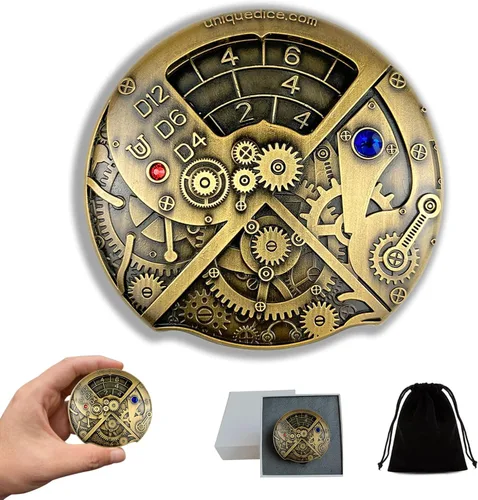 Miniatura 17 de UD - Juego de dados mecánicos de ruleta únicos DND Steampunk Dragones de metal D y D con dados TRPG DND 7 en 1 Spinner Metal D&D Juego de dados