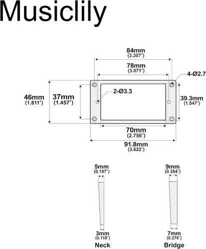 Miniatura 2 de Musiclily Pro Anillos de montaje para pastillas Humbucker de fondo plano de plástico, juego de bastidor de puente y mástil para guitarra eléctrica