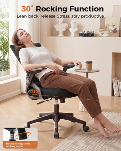Miniatura 8 de GTPLAYER Silla de oficina ergonómica con reposabrazos abatibles, silla ejecutiva para computadora en casa, malla transpirable y cómodo soporte negro