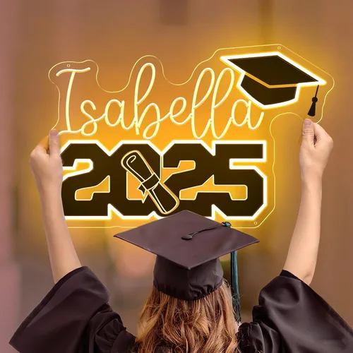 Letrero de neón de graduación personalizado, letrero de neón personalizado para clase de 2025, letrero de luz LED con nombre de graduado