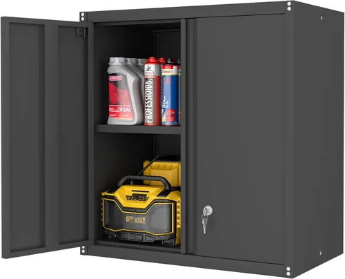 Miniatura 9 de LUCYPAL Armarios de almacenamiento de metal con 2 puertas y asa, gabinete de almacenamiento con bloqueo de acero con estantes ajustables, gabinete