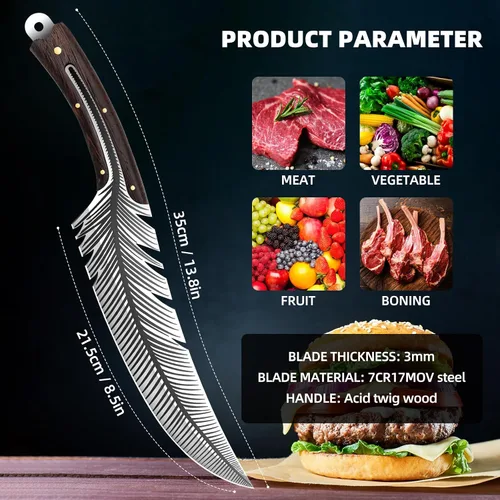 Miniatura 7 de Cuchillos de chef profesionales, cuchillo de deshuesado de plumas afiladas con vaina, cuchillo de chef de acero de alto carbono, cuchillo