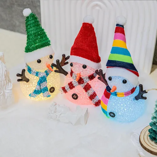 Miniatura 9 de YAKii Adornos de Navidad de 18.5 cm, lámpara de muñecos de nieve LED con cambio de color con sombrero y bufanda coloridos, pieza central