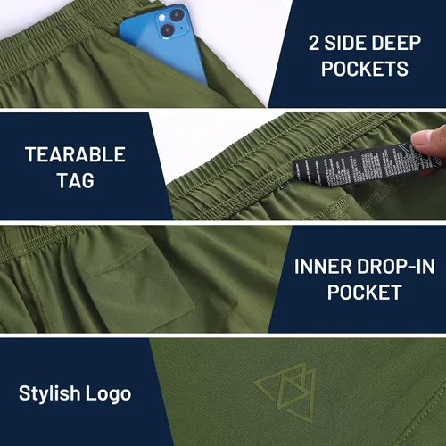 Miniatura 5 de Haimont Pantalones cortos deportivos de 5 pulgadas para hombre ajuste seco con bolsillos resistentes al agua ligeros para entrenamiento y gimnasio