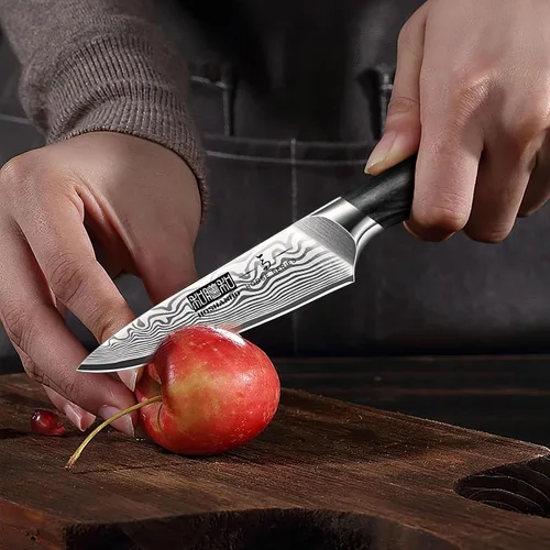 Miniatura 5 de HOSHANHO - Cuchillo de pelar de 3.75 pulgadas, cuchillos de cocina pequeños forjados de acero de polvo de alto carbono, cuchillo de fruta japonés