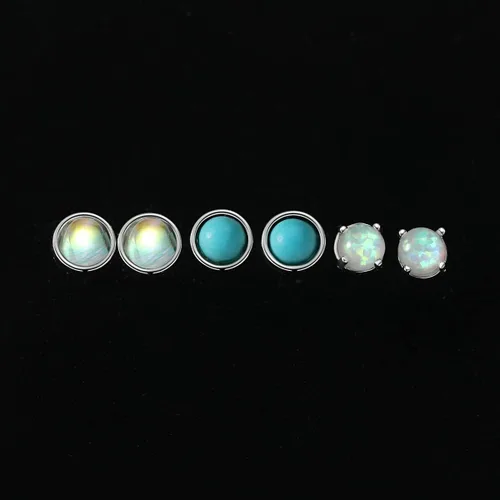 Miniatura 3 de Aretes hipoalergénicos de plata de ley 925 de 0.118 in0.157 in0.236 in para mujeres, adolescentes, niñas, aretes de segundo agujero para mujer
